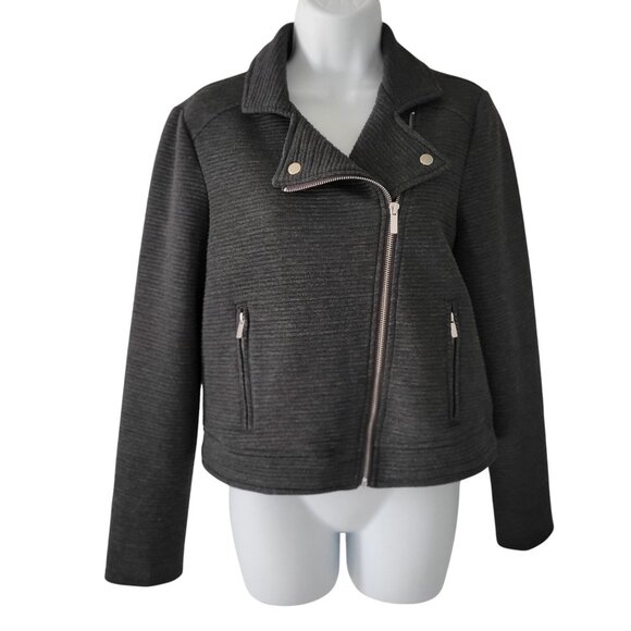 CI SONO Charcoal Gray Ribbed Stretch Knit Motorcycle Jacket Size M - Picture 3 of 9